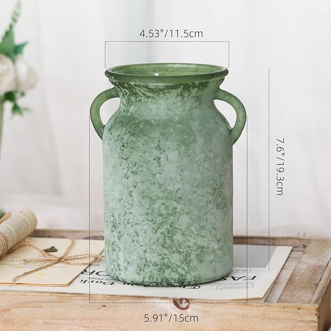 SHMILMH Glass Flower Vase with Handle – 8 Inches Rustic Imitation Ceramic Vase - Image 5