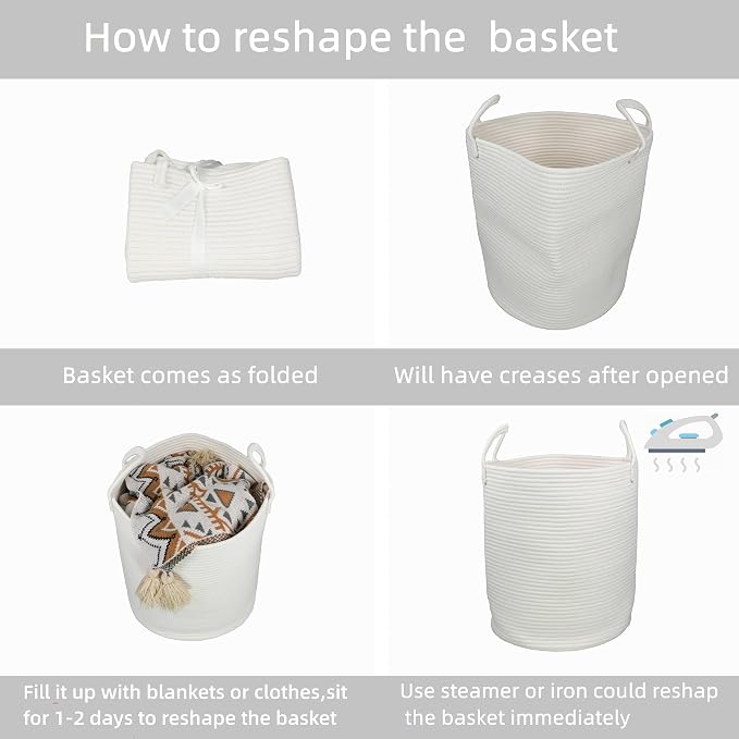 XUANGUO White Cotton Rope Laundry Basket Hamper - Image 7