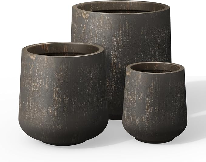 Kante Set of 3 Vintage BRN Concrete Curved Planters 16.5" 13" 9.4" Dia | by Unknown