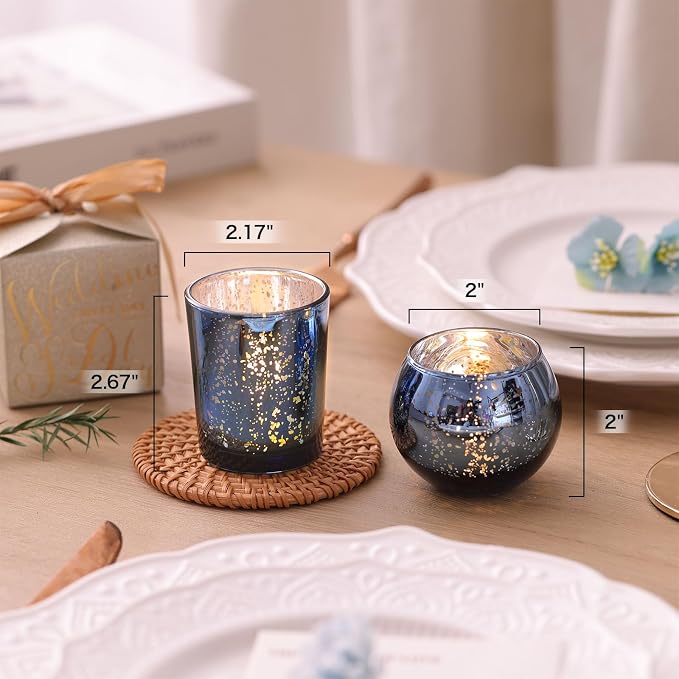 12PCS Assorted Blue Votive Candle Holders, Mercury Tealight Candle Holder Glass - Image 5