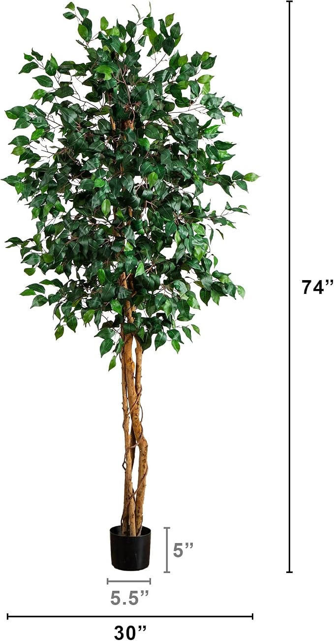 Nearly Natural 74 in Triple Trunk Artificial Ficus Tree - Image 3