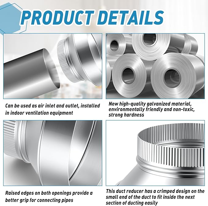 1 Pcs 10 Inch to 7 Inch Duct Reducer Increaser Galvanized Steel Air Duct - Image 3
