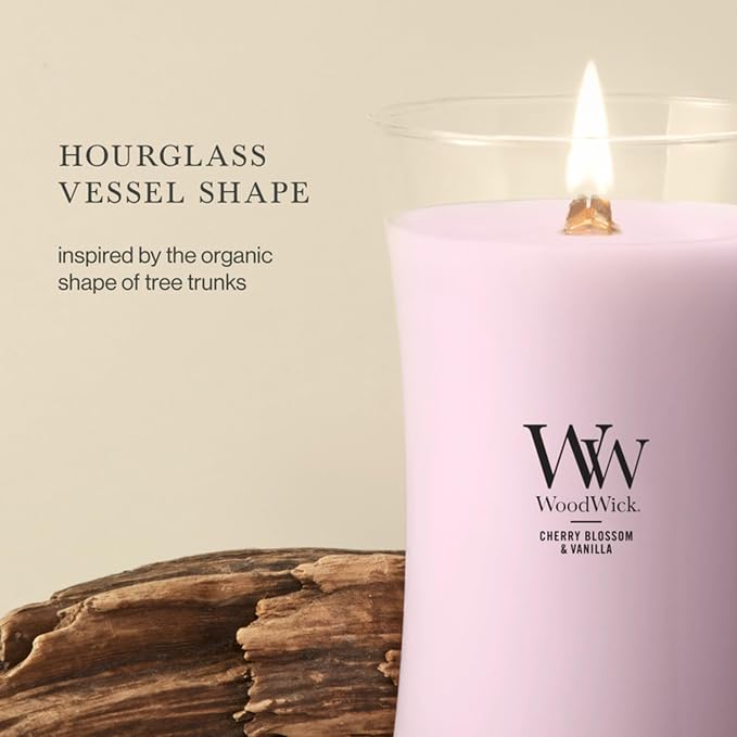 WoodWick Cherry Blossom & Vanilla Large Hourglass Scented Candle - Image 4