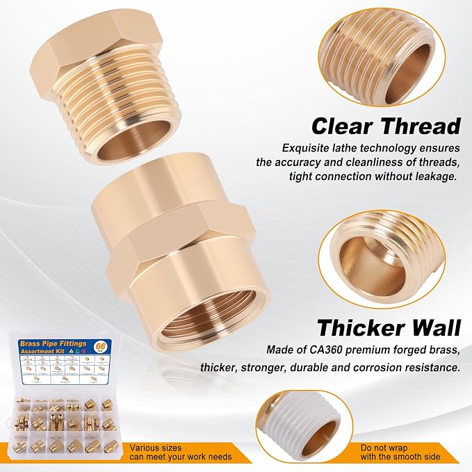 KOOTANS 66PCS Brass Pipe Fittings Assortment Kit Pipe NPT Set | 1/8" 1/4" 3/8" - Image 4