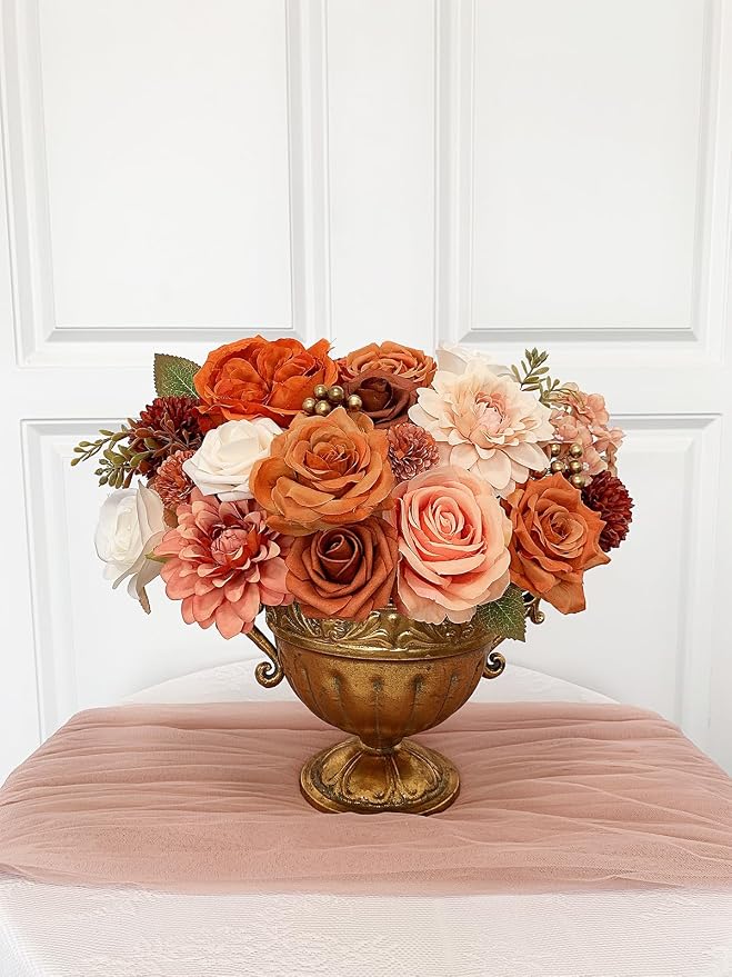 FACINOC Orange Roses Artificial Flowers Fall Fake Flower Bulk - Image 5