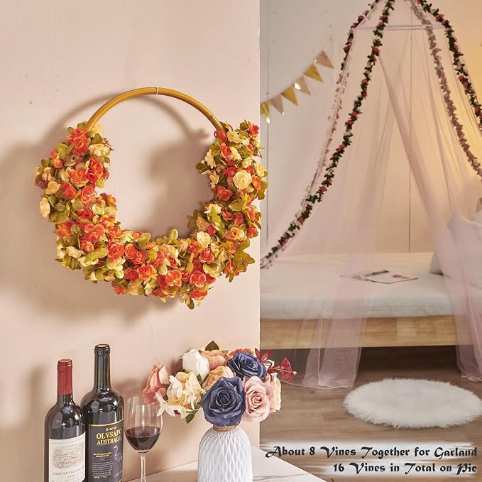 6Pcs x 8.2FT Artificial Flower Garland Rose Vine Decor, Fall Purple Flower | - Image 4