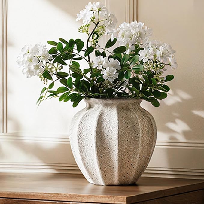 LE TAUCI 9.3" Ceramic Vase, Artisan Large White Ceramic Vase by LETAUCI