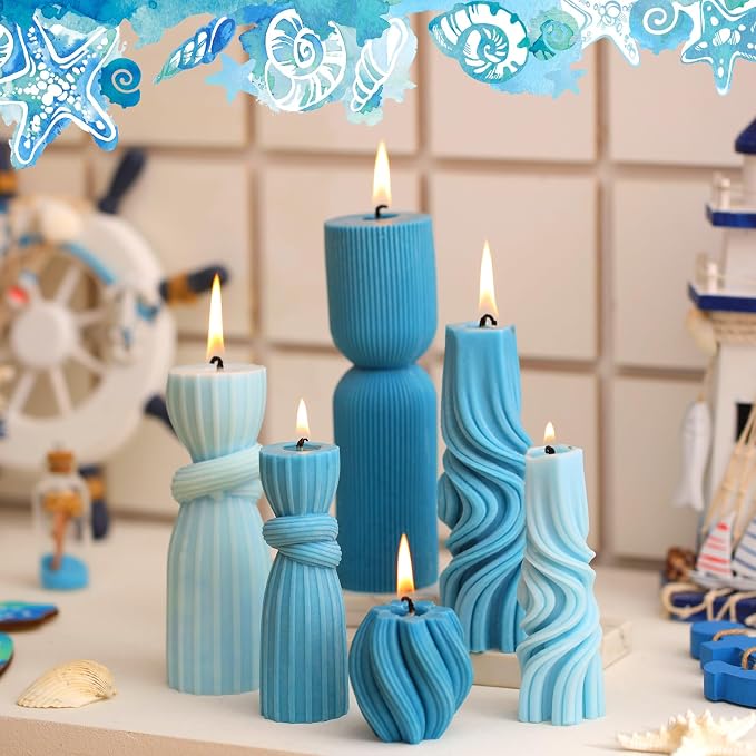 Threlaco 6 Pcs Pillar Candles Decorative Modern Aesthetic Ribbed Candle Set - Image 4