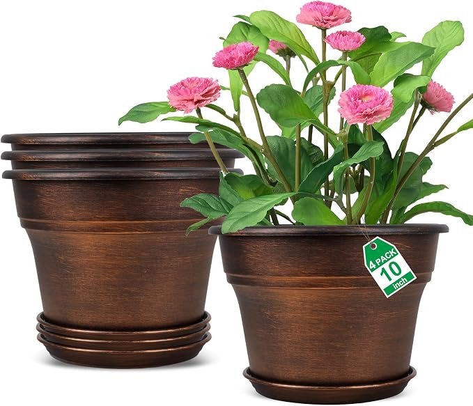 Fodetyff 10 Inch Planters Plant Pots Indoor Outdoor, 4 Pack Plastic Flower Pot by Fodetyff