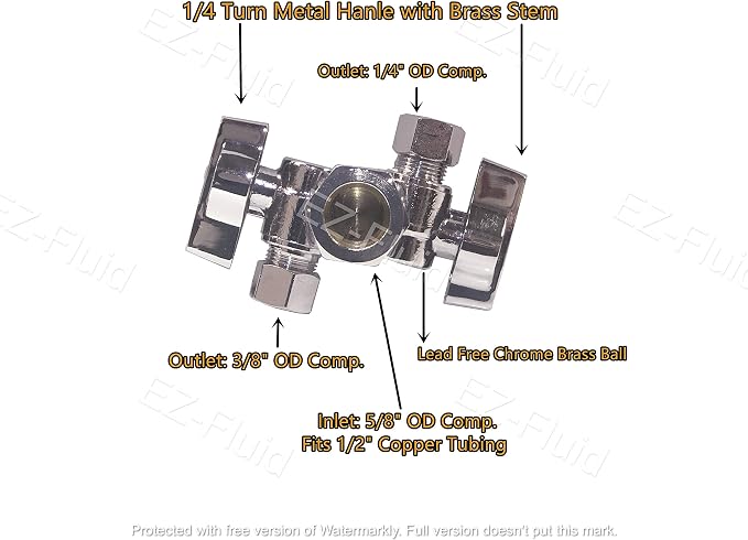 EZ-Fluid 5/8" Comp O.D X 1/4" Comp X 3/8" Comp 1/4 Turn Double Metal Two - Image 7