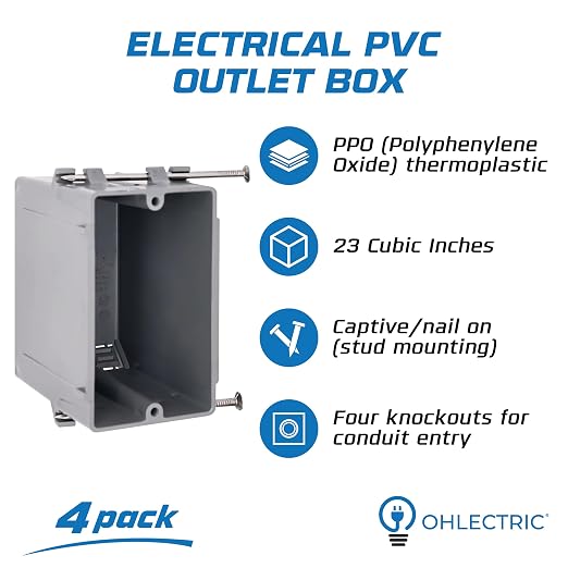 1-Gang New Work Outlet Box, 23 Cubic Inch Single Gang PVC Electrical Box - Image 2