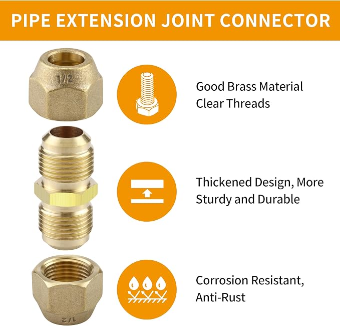 2-Pack 1/4 and 1/2 Inch AC Copper Pipe Extension Connectors | Includes 2 union - Image 2