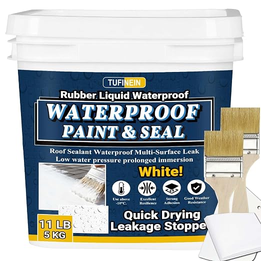 Rubber Liquid Waterproof Sealant, TUFINEIN 11 LB/5 KG White Quick Drying Multi by TUFINEIN