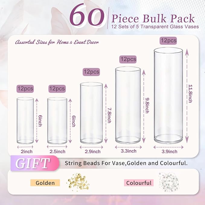 KRNDUMA Glass Cylinder Flower Vases - Image 2