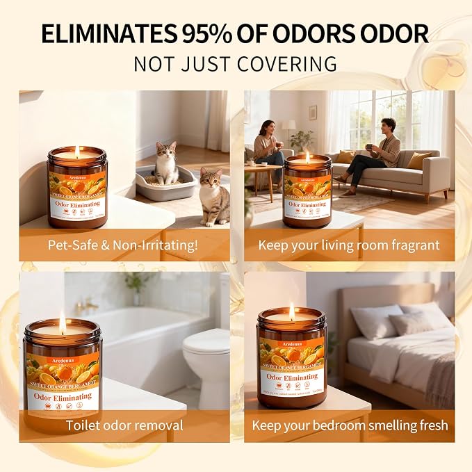 Sweet Orange Odor Eliminating Candles, 7 oz Soy Scented Candle | Eliminates 95% - Image 6