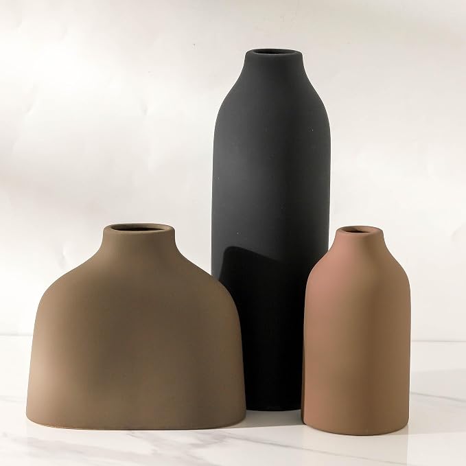 Enra Modern Ceramic Vase Set of 3, Minimalist Pottery Vases by Enra