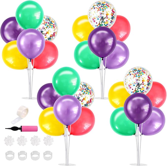 TONIFUL 4 Purple Teal Yellow Balloon Stand Balloon Centerpieces by TONIFUL