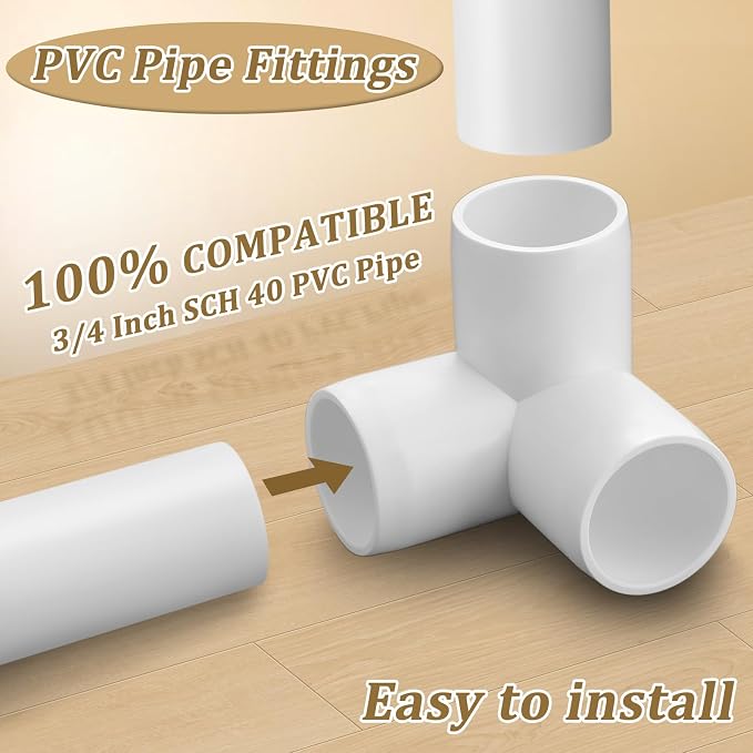 12-Pack 3/4" PVC Fittings 3 Way, Furniture Grade 3/4 Inch PVC Pipe Fittings 3 - Image 2