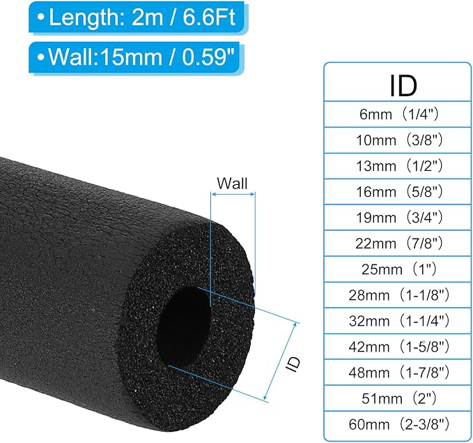 PATIKIL 5/8" ID x 6.6Ft x 0.59" Pipe Insulation Foam Tube, Pipe Cover Wrap Roll - Image 2