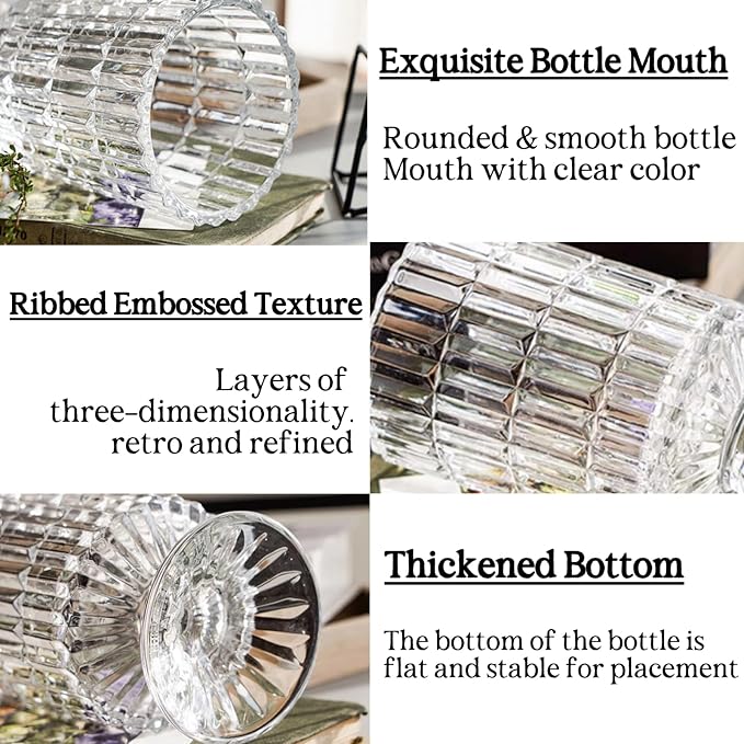 BLOFLO Embossed Glass Vase, Pedestal Big Base Glass Bouquet Vase, Hydroponic - Image 4