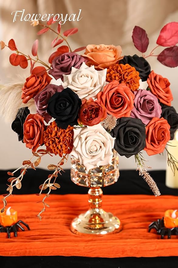 Halloween Artificial Flowers Black Flowers Mix Silk Flowers Fake Roses - Image 2