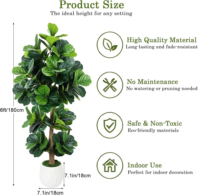 GTIDEA 6FT Artificial Fiddle Leaf Fig Tree - Image 7