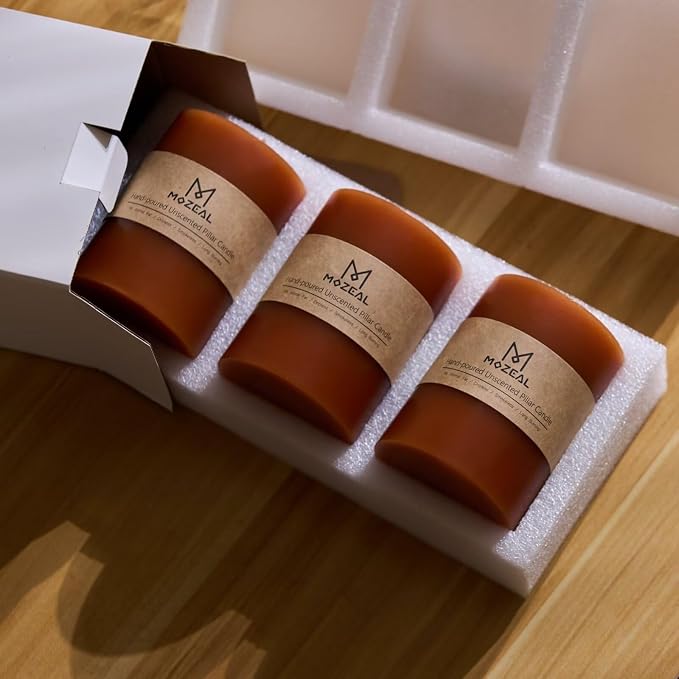 MOZEAL 3" x 6" Hand-Poured Unscented Candle, Dripless Pillar Candle Set of 3 - Image 5