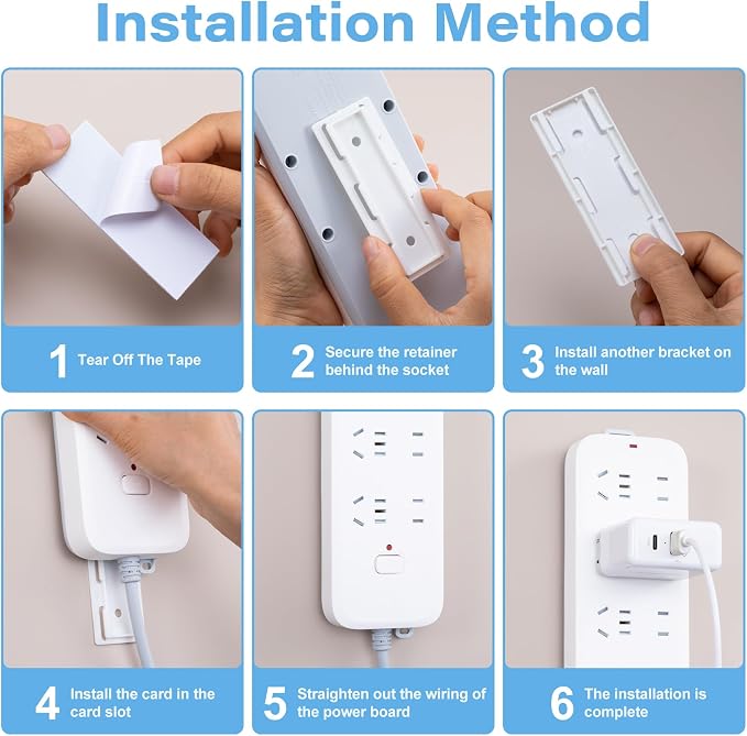 HINZIC 3pcs Self-Adhesive Power Strip Holder, Wall Mount Power Strip Mounting - Image 4