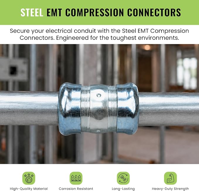 SELECT 5 Pack 2 Inch EMT Steel Compression Coupling – Zinc Plated Steel - Image 2