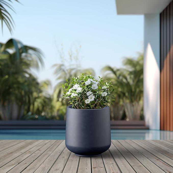 Kante Charcoal Concrete Planter 16.5" Dia All-Weather Round Large Pot | - Image 5