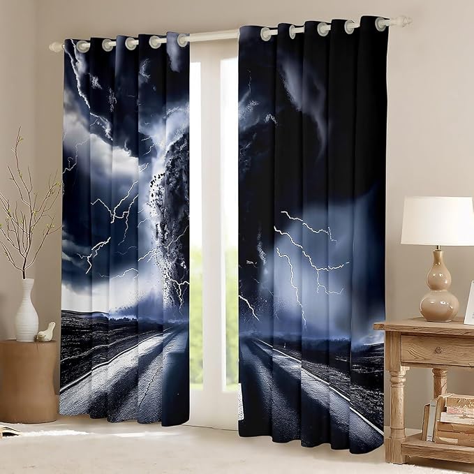 jejeloiu 3D Tornado Window Drapes Natural Disaster Blackout Shades Window - Image 2