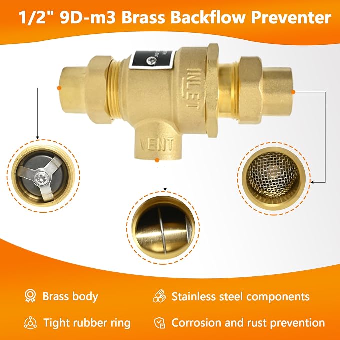 1/2" 9D-M3 Dual Check Valve Backflow Preventer, Brass Backflow Preventer | 1/2" - Image 5