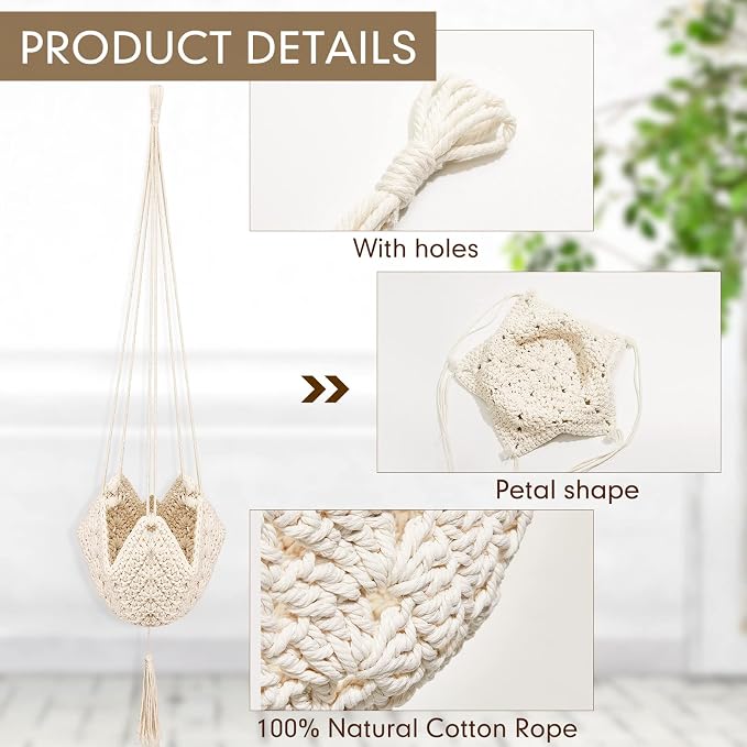 Shappy 2 Pack Boho Macrame Plant Hanger, Large Hanging Planter Plant Holder Pot - Image 5