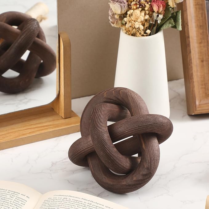 Yalikop 3 Link Wood Knot Decor Rustic Table Shelf Sculpture, Boho Decorative - Image 5