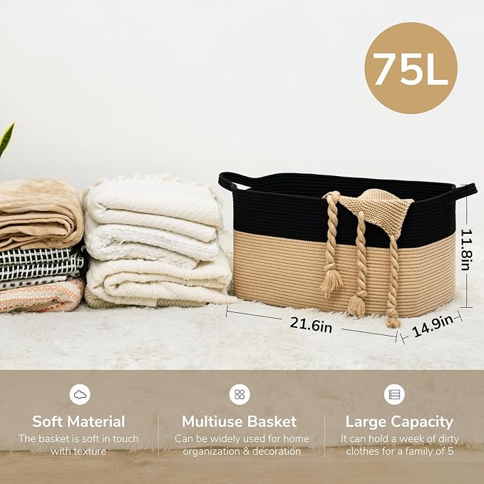 Goodpick Large Woven Blanket Basket, Bedroom & Nursery Organization, Reinforced - Image 3