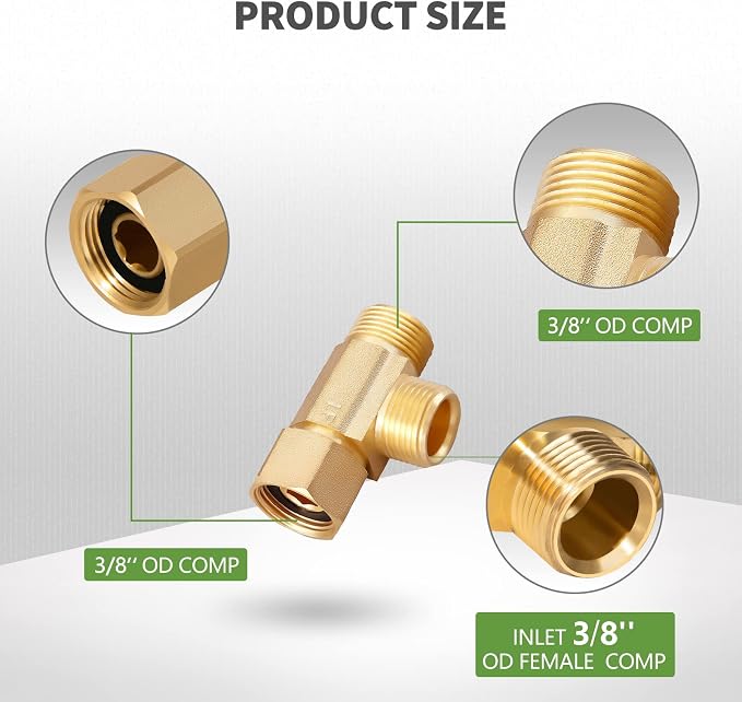 Lead-Free Brass 2 PCS 3/8 Inch Angle Stop Add-A-Tee Compression Tee Valve | - Image 2