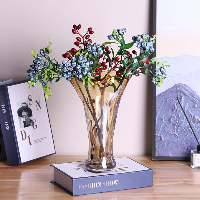 9.0" H Amber Glass Vases for Flower, Unique Hand Blown Glass Vase | Wide Mouth - Image 8