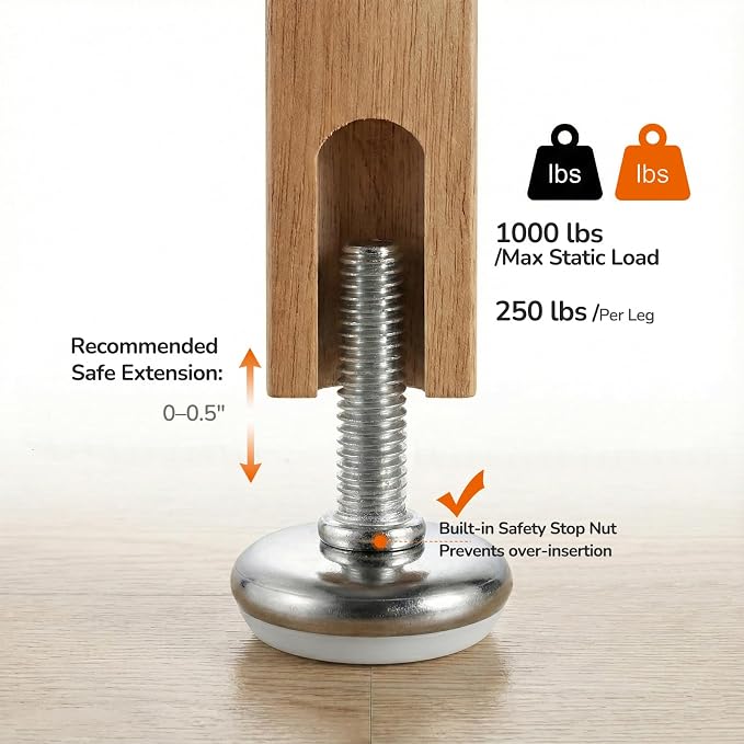 Adjustable Leveling Feet Kit – 5/16" Heavy Duty Furniture Levelers Legs - Image 5