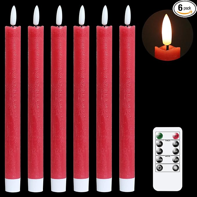 GenSwin Flameless Taper Candles LED Battery Operated Remote Timer Red | LED by GenSwin
