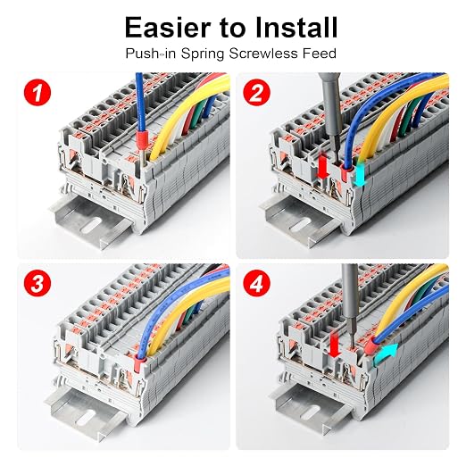100Pcs PT2.5 Push-in Terminal Blocks, 2.5mm²Cable | DIN Rail Mounted Terminal - Image 4