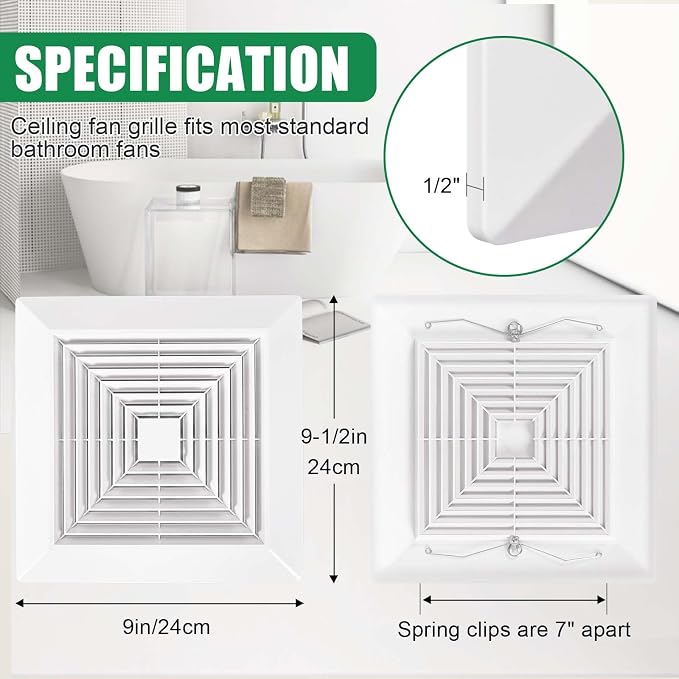 Spring-loaded Bathroom exhaust fan cover, grille bathroom fan cover replacement - Image 2