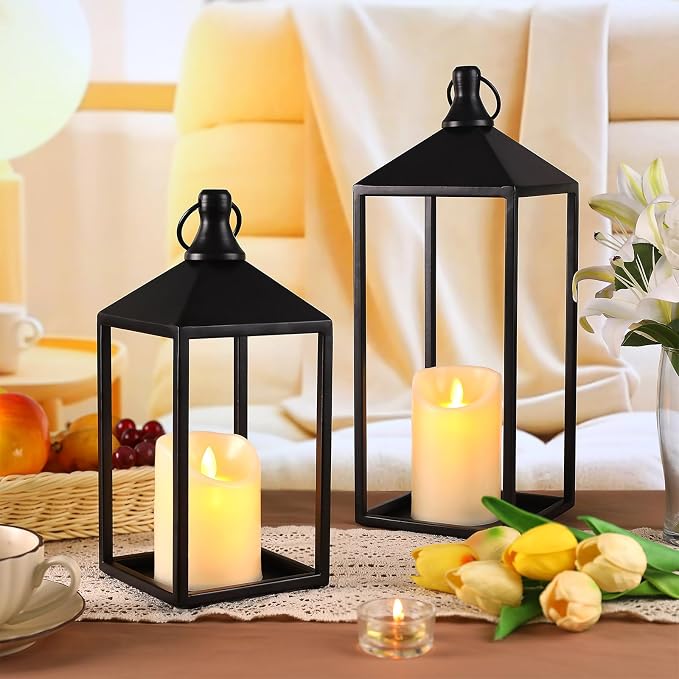 2 Pcs Black Decorative Metal Lanterns Farmhouse Lantern Decor - Image 7