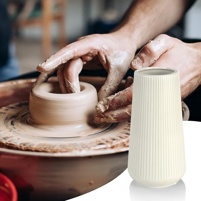 Beige Ceramic Vase, GUKJOB Cute Flower Vase - Image 7