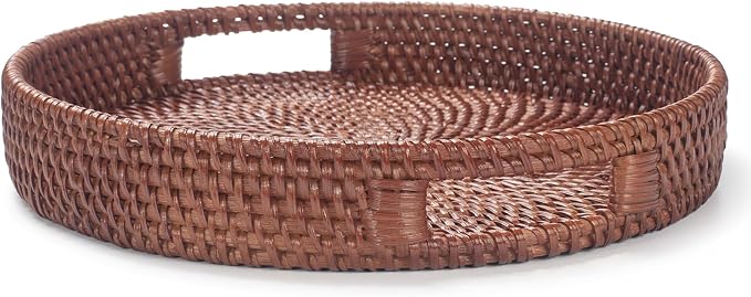 11.8 inch Round Rattan Tray, Decorative Coffee Table Tray, Ottoman Trays - Image 7
