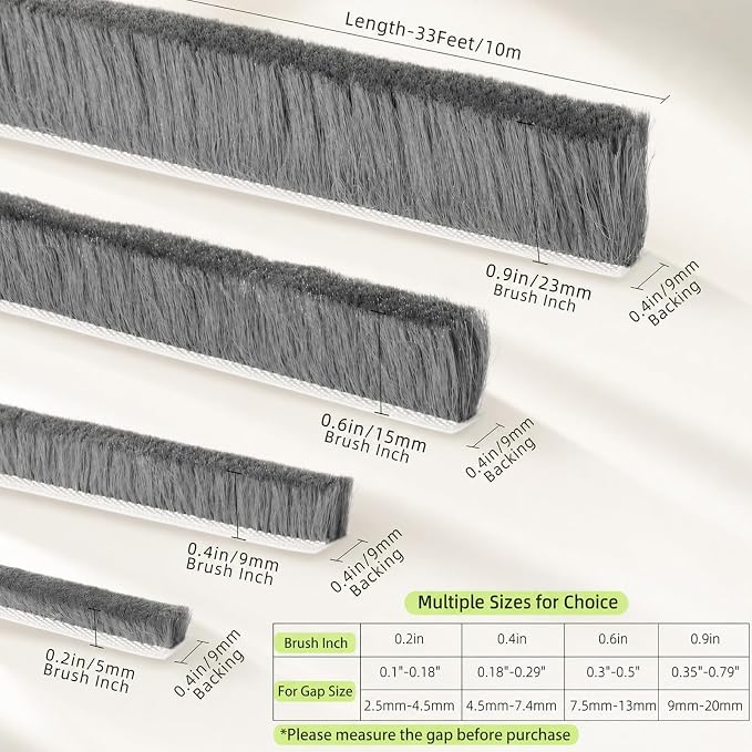ZOMPAGO Brush Weather Stripping Door Window Seal, 0.4 x 0.4 x 32.8 FT | Felt - Image 2
