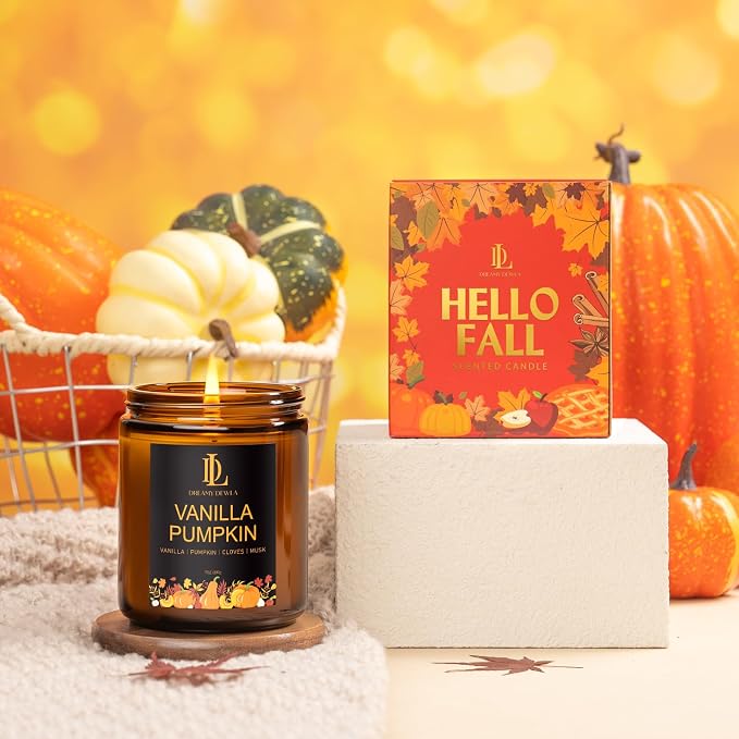 DL DREAMY DEWLA Fall Candle, Vanilla Pumpkin Scented - Image 4