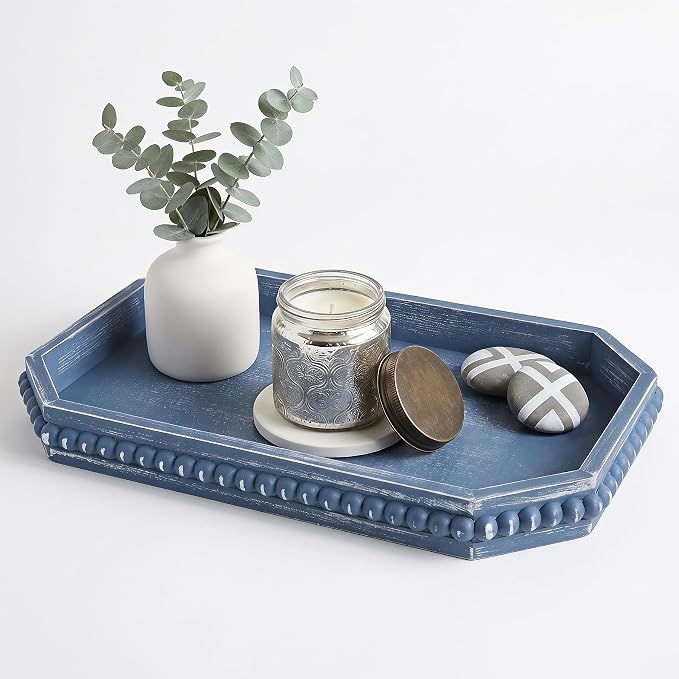 Hrastany Blue Wood Decorative Tray, Coffee Table Tray by Hrastany