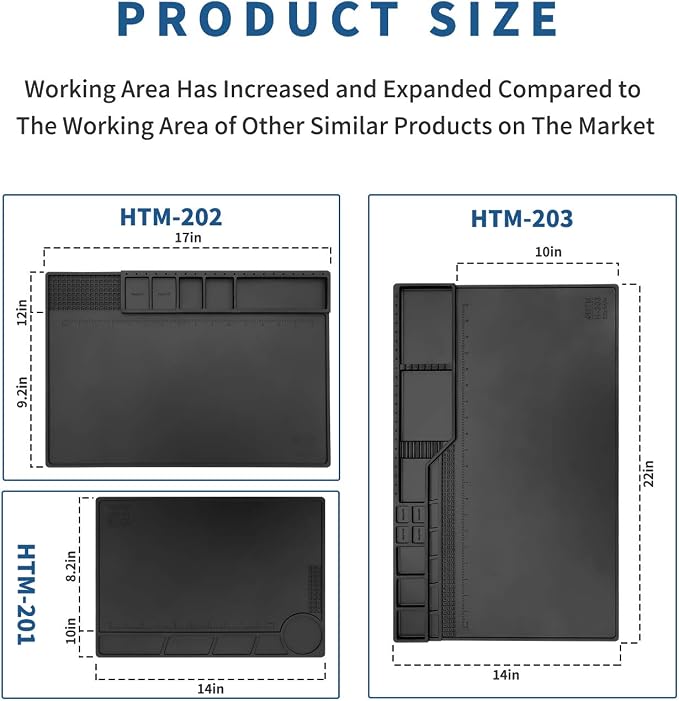 HTM-201 Black Silicone Repair Mat Heat Resistant Electronic Repair Mat - Image 6