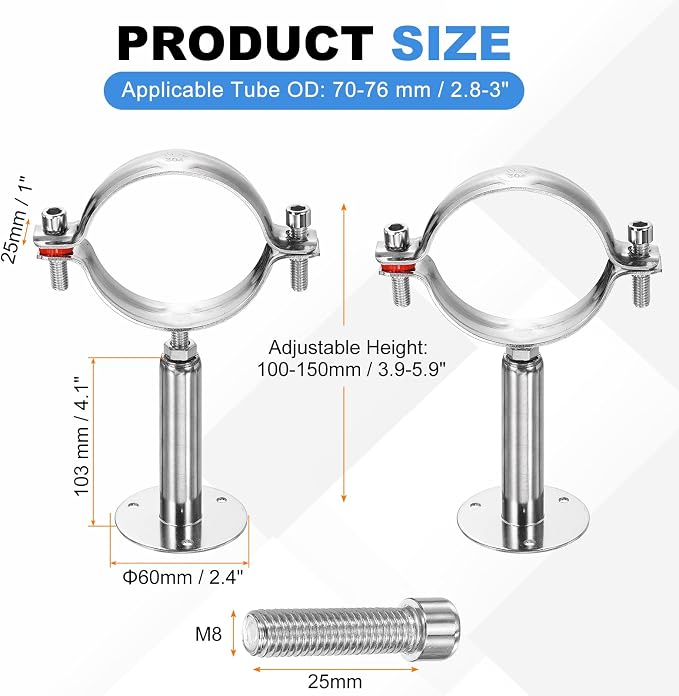 HARFINGTON 2 Set Wall Mount Ceiling Mount Pipe Supports 304 Stainless Steel - Image 2