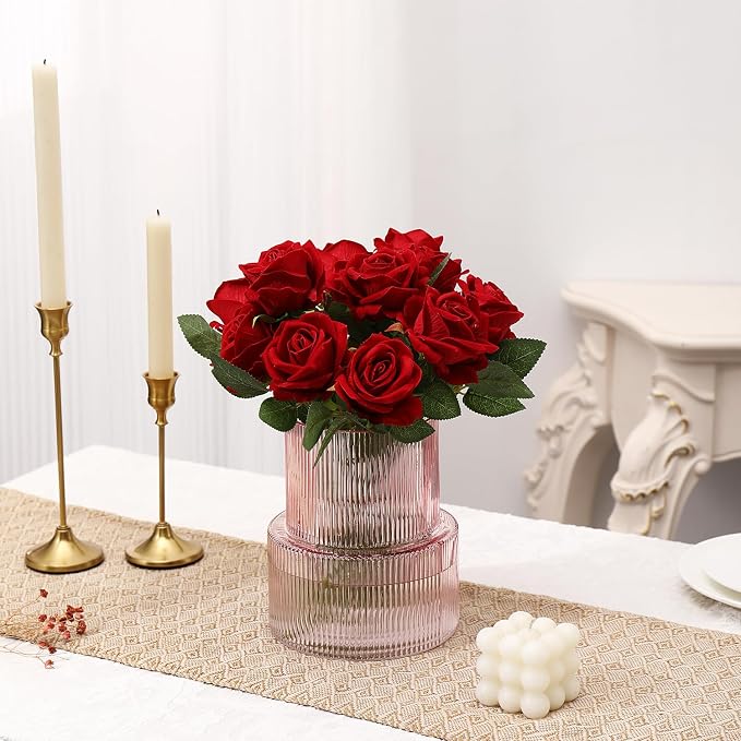 Pink Glass Vase, Ribbed Glass Vase - Image 4